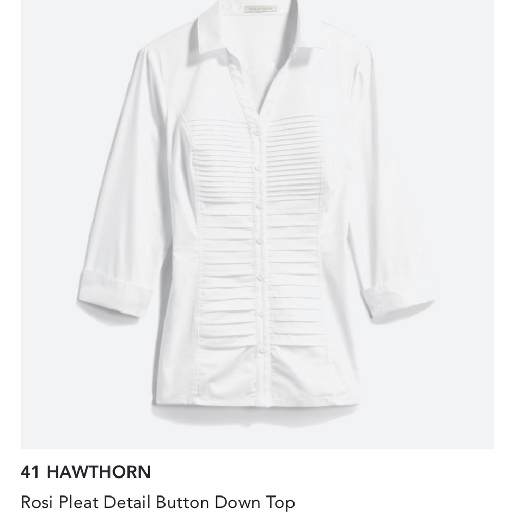 Pleated white button down top